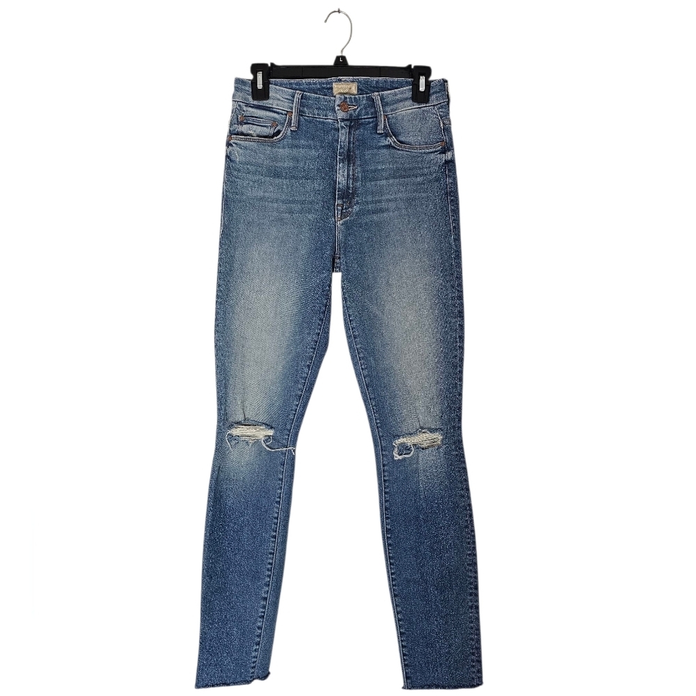 MOTHER High Waisted Looker Ankle Fray Skinny Distressed Blue Jeans 26 Preowned